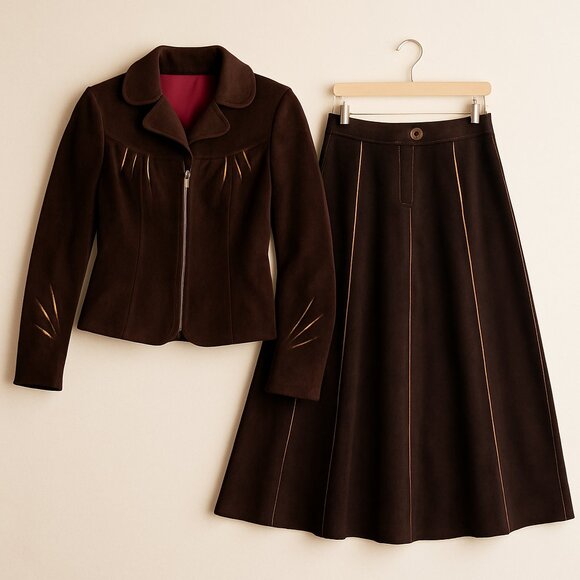 VINTAGE Dresses & Skirts - Vintage 100% Suede Leather Western Wear Cowboy Skirt Set